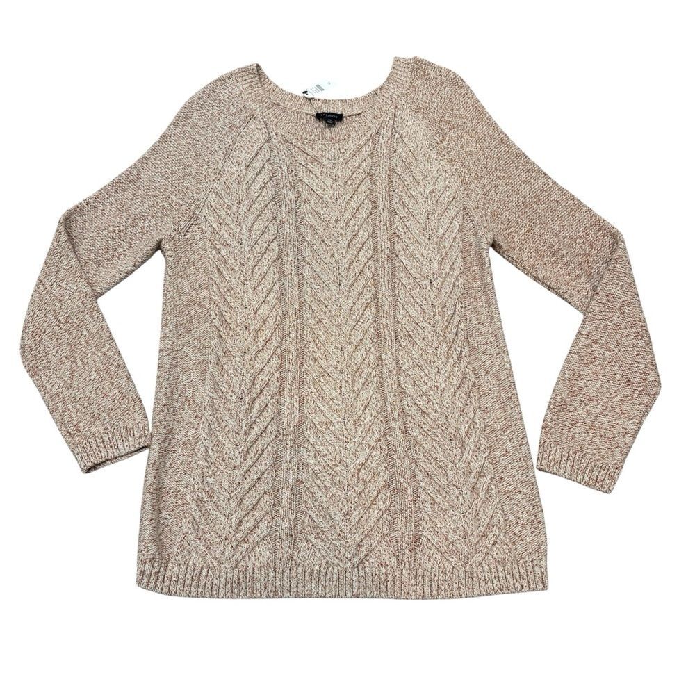 NWT Talbots Brown Tan Neutral Marled Cableknit Crewneck Sweater Size XL